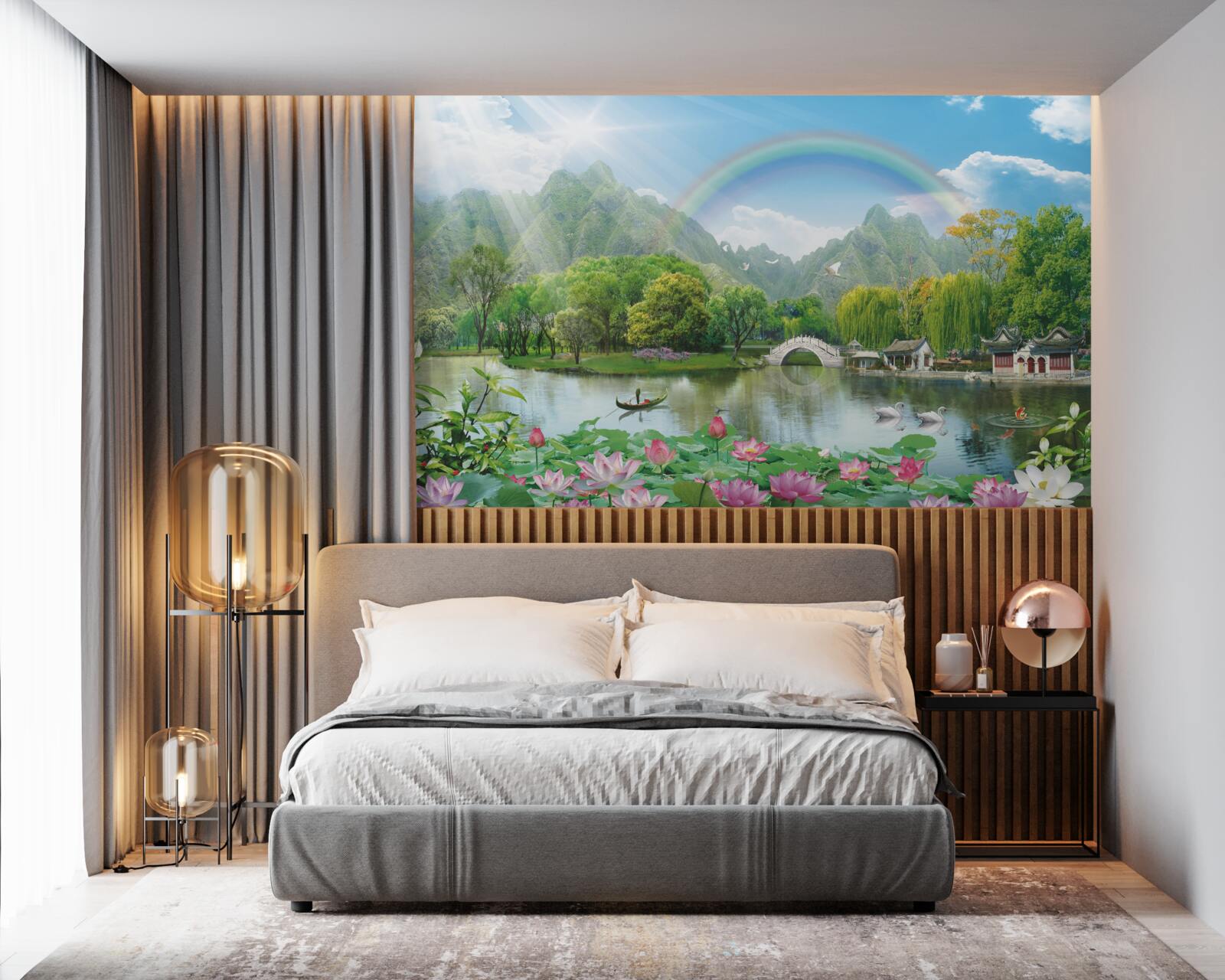 Fototapeta očarujúca krajina prírody a dúhy