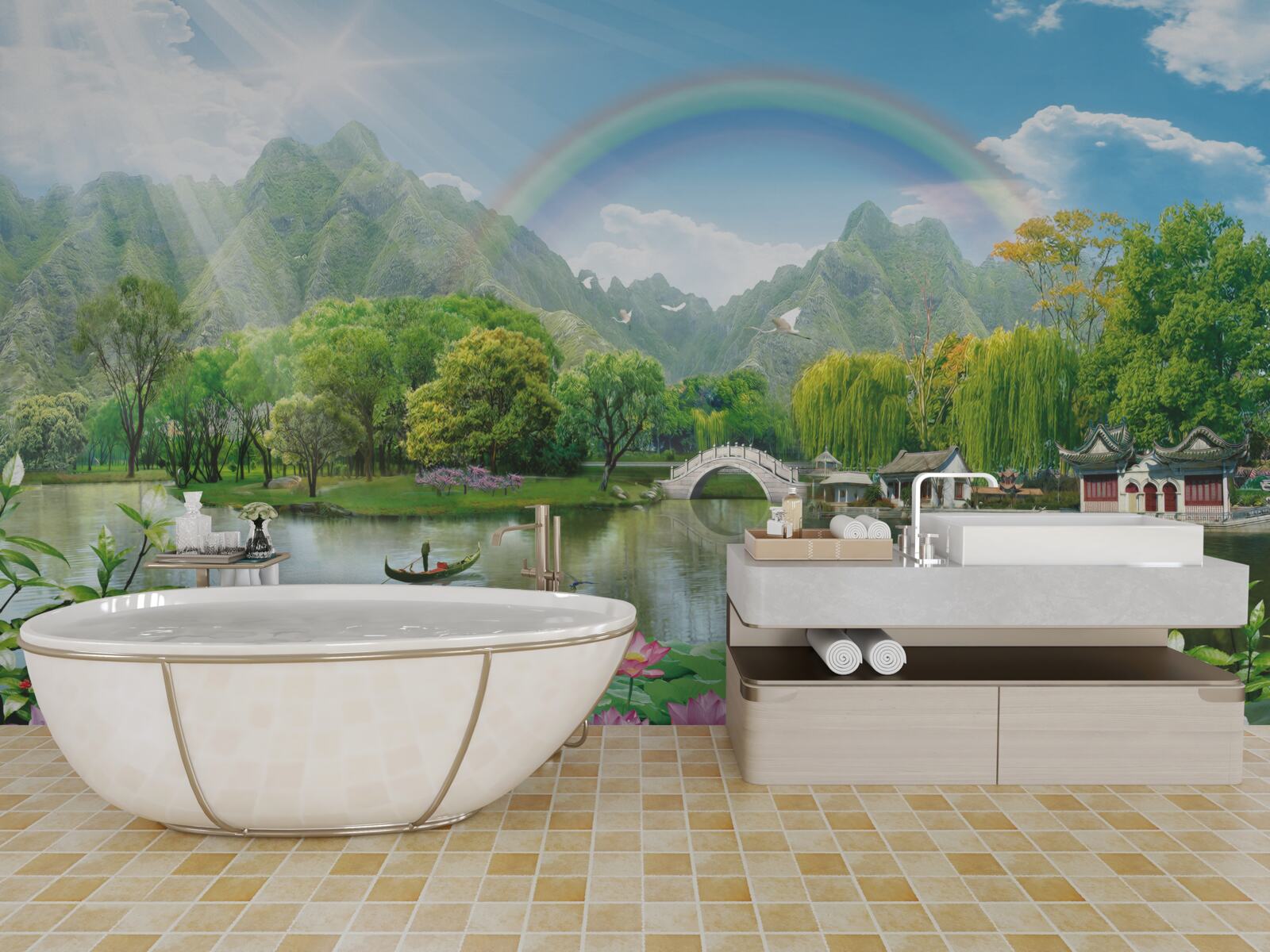 Fototapeta očarujúca krajina prírody a dúhy