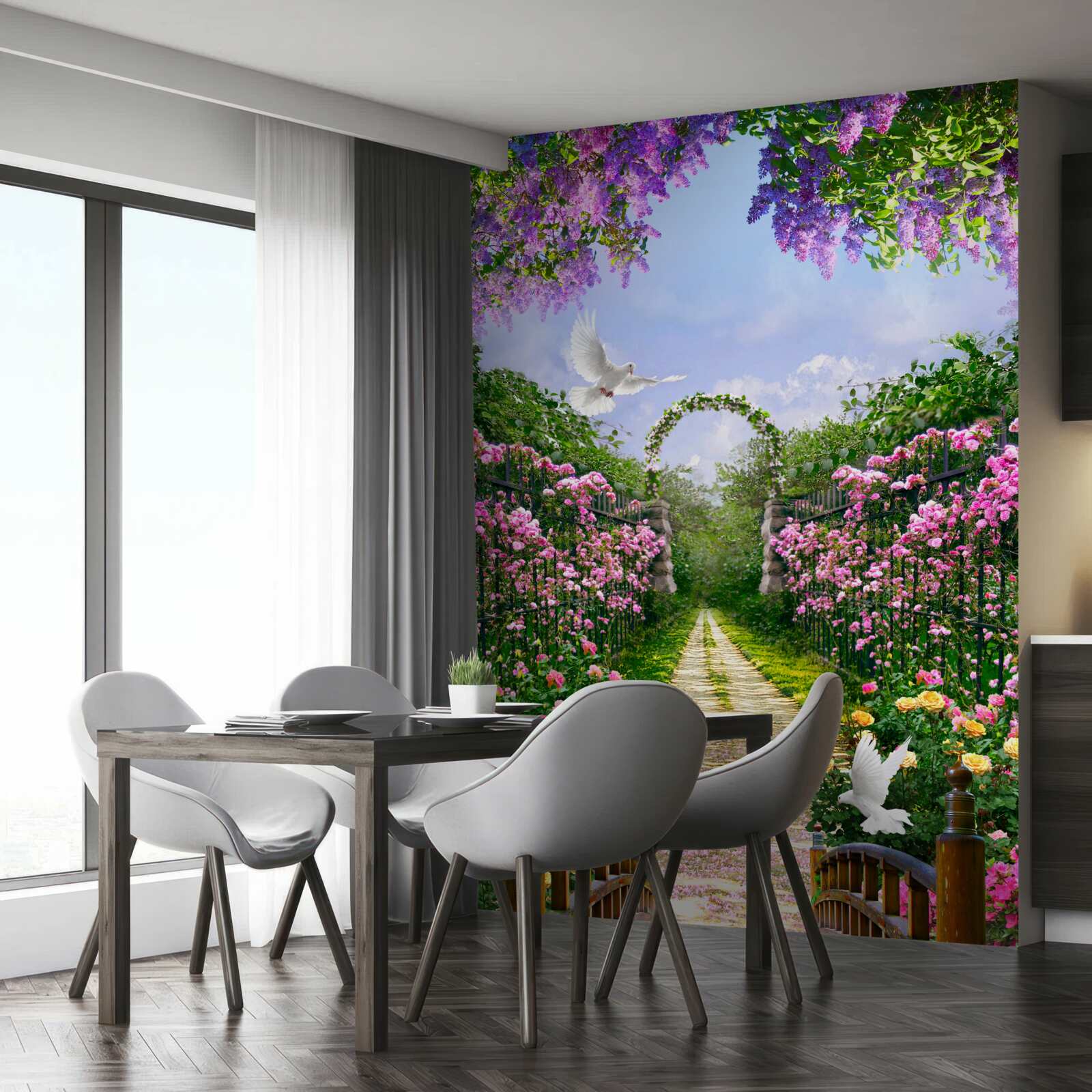 Fototapeta most obklopený letnými kvetmi na avenue