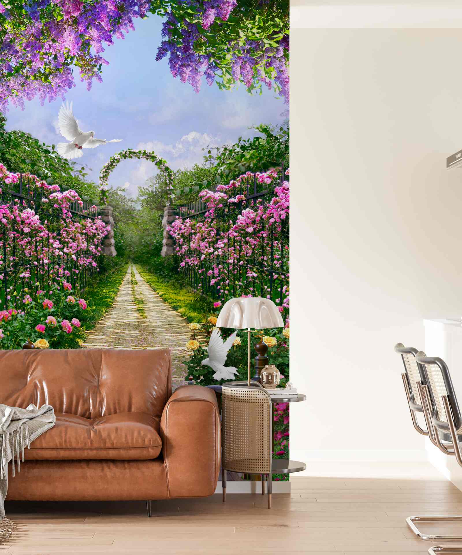 Fototapeta most obklopený letnými kvetmi na avenue