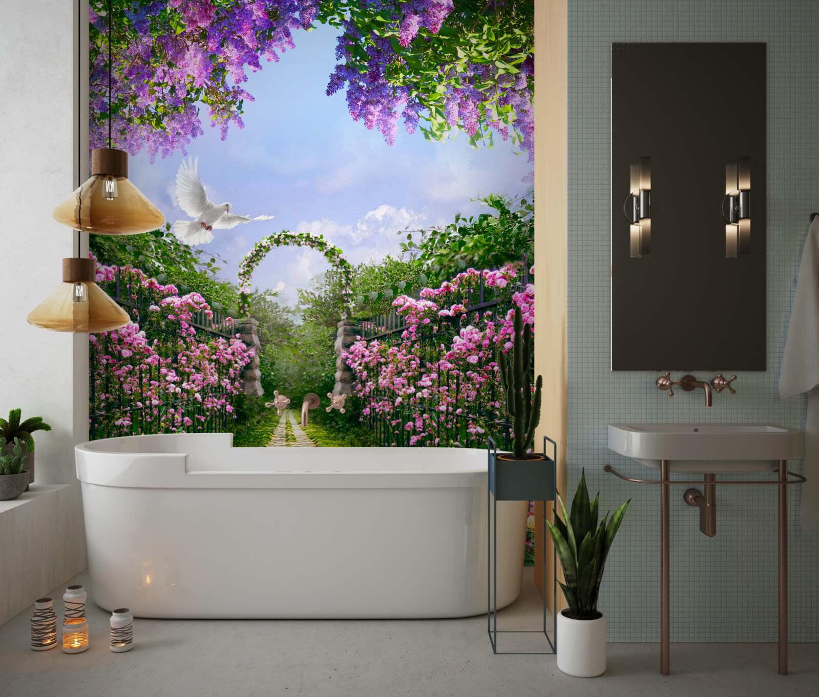 Fototapeta most obklopený letnými kvetmi na avenue