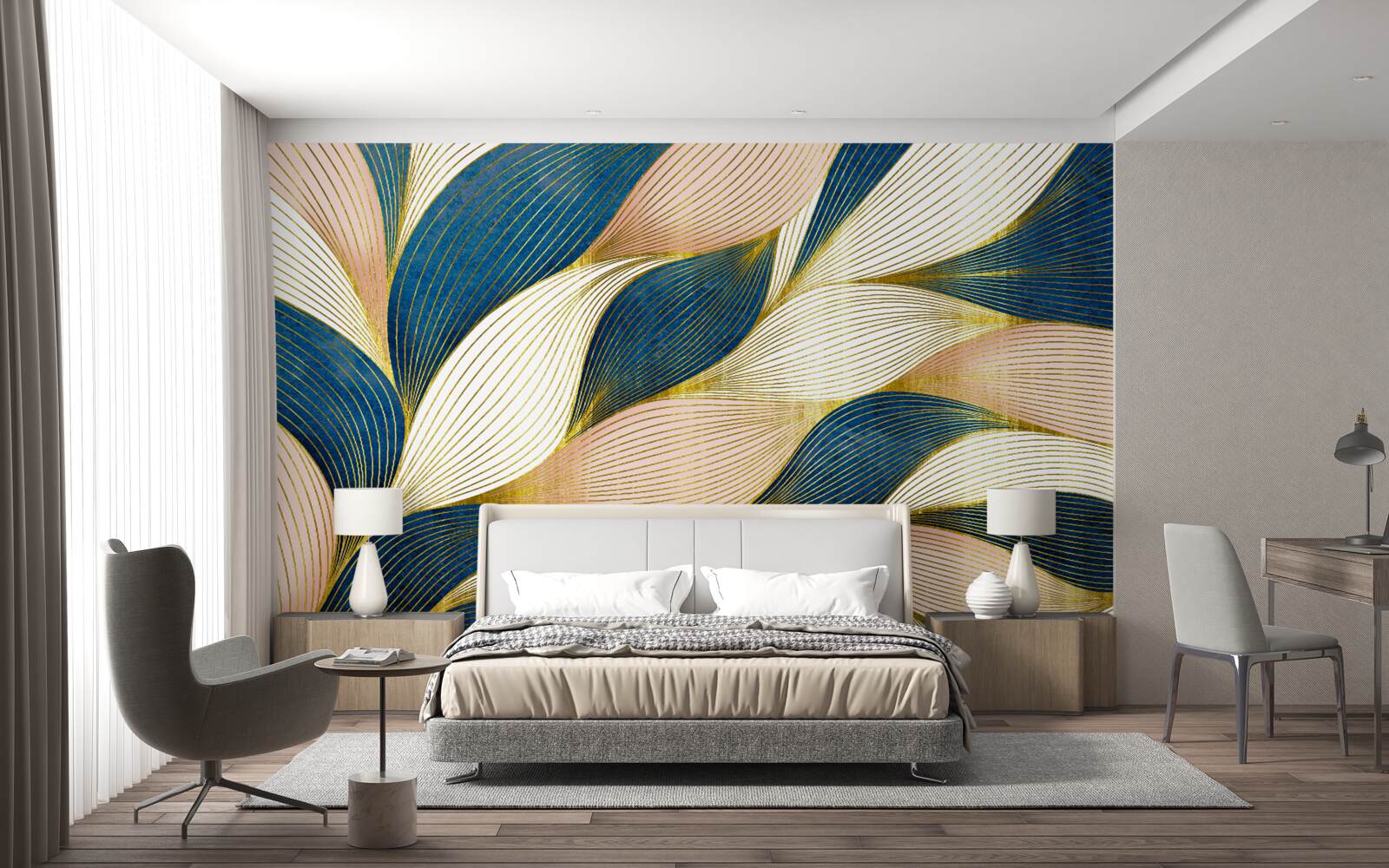 Fototapeta prepletené modré a zlaté listy