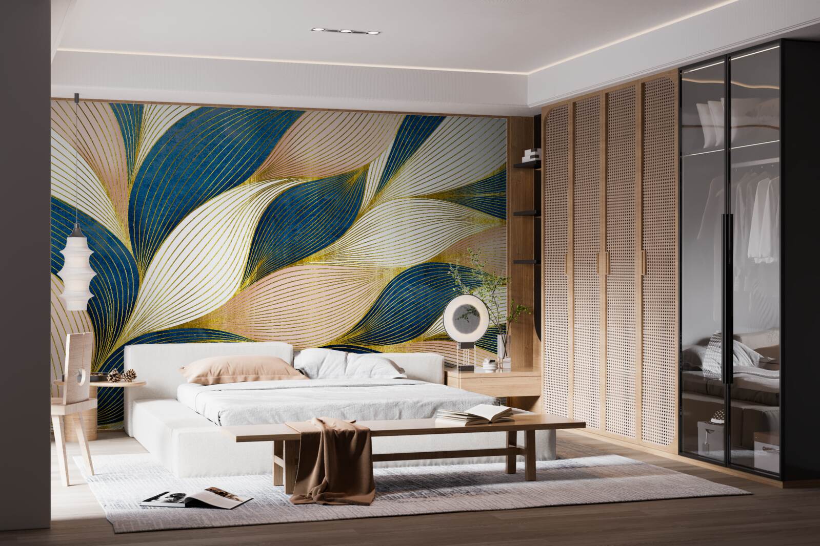 Fototapeta prepletené modré a zlaté listy