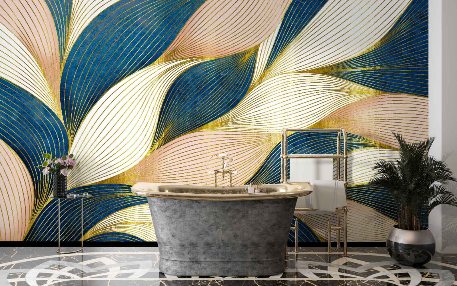 Fototapeta prepletené modré a zlaté listy