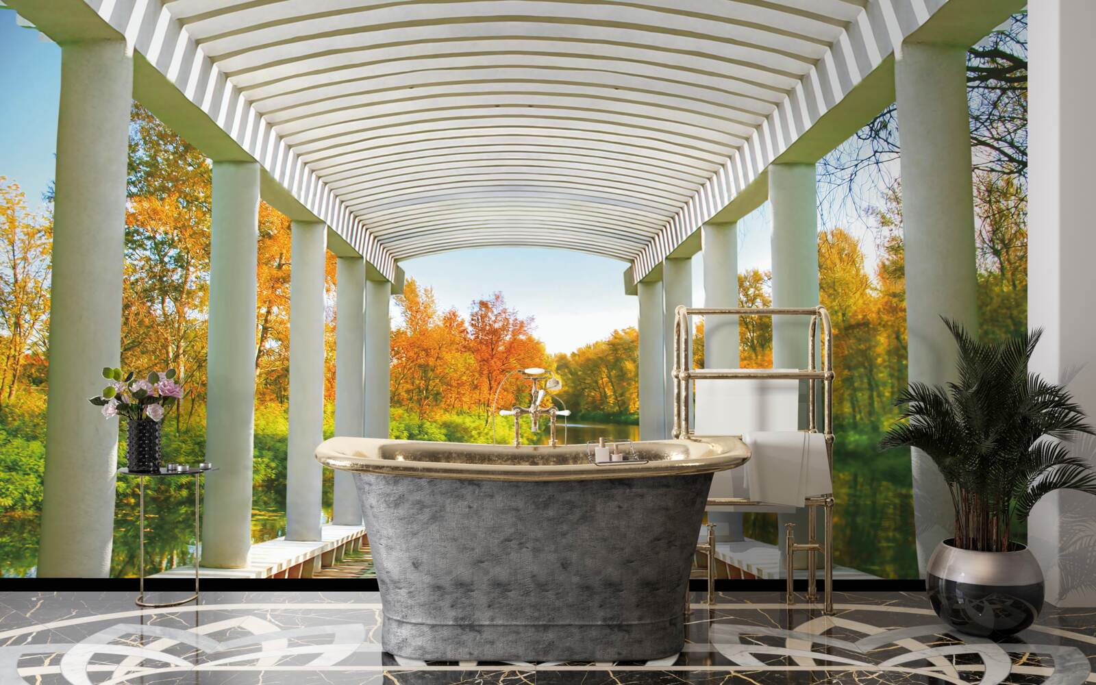 Fototapeta nádrž, na ktorej plávajú snehobiele labute