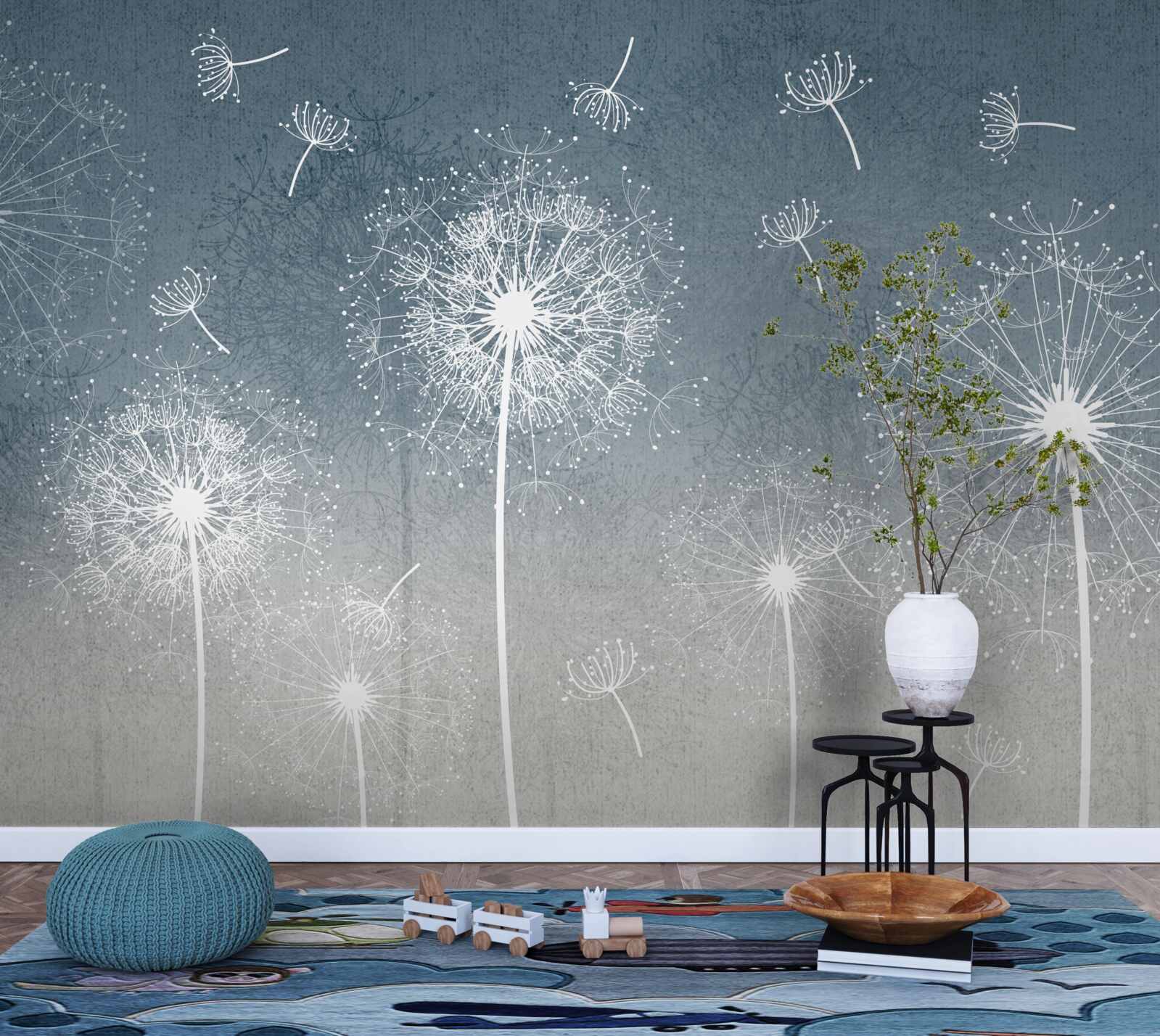 Fototapeta ľahký plávajúci let púpavy za súmraku