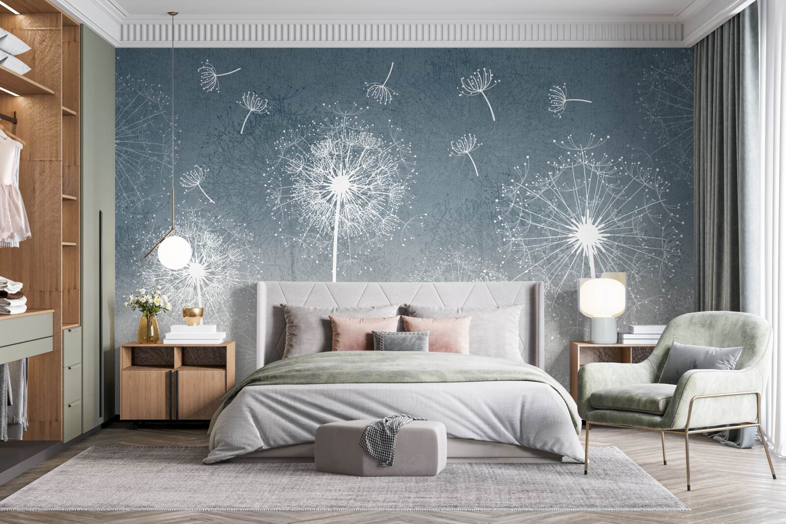 Fototapeta ľahký plávajúci let púpavy za súmraku