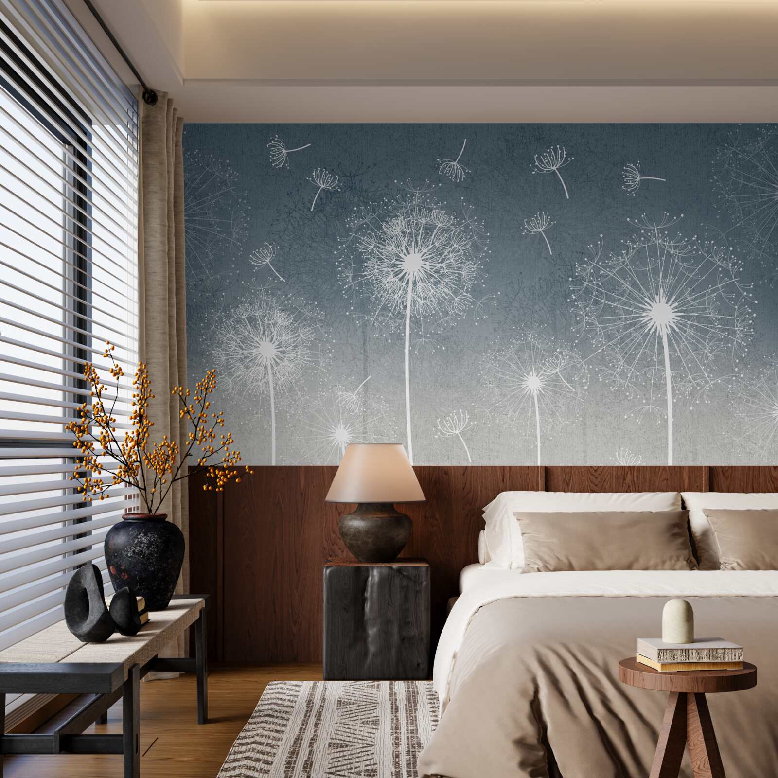 Fototapeta ľahký plávajúci let púpavy za súmraku