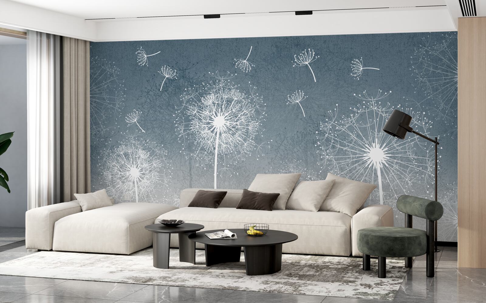 Fototapeta ľahký plávajúci let púpavy za súmraku