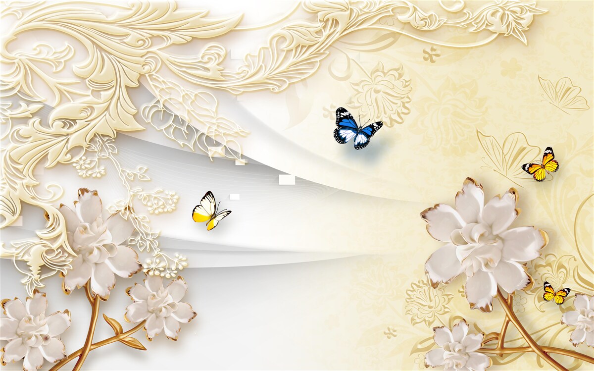 Fototapeta motýle poletujú po konároch s rozvinutými kvetmi