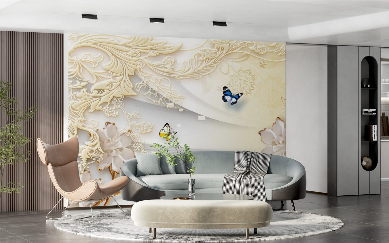 Fototapeta motýle poletujú po konároch s rozvinutými kvetmi