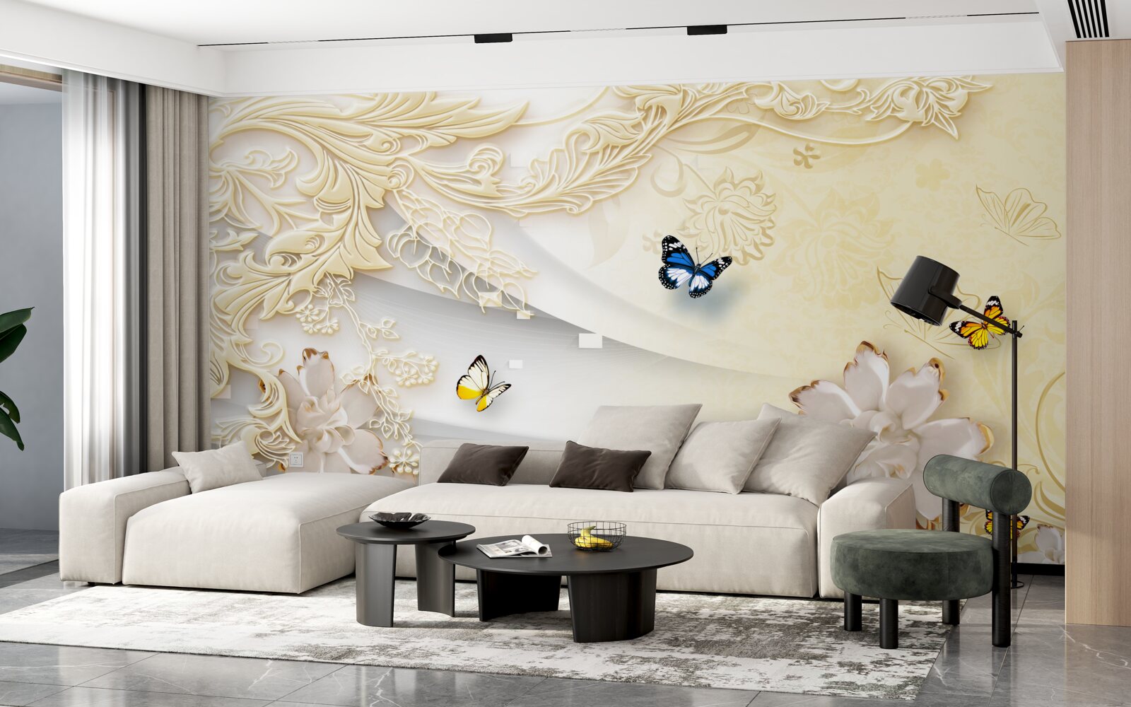 Fototapeta motýle poletujú po konároch s rozvinutými kvetmi