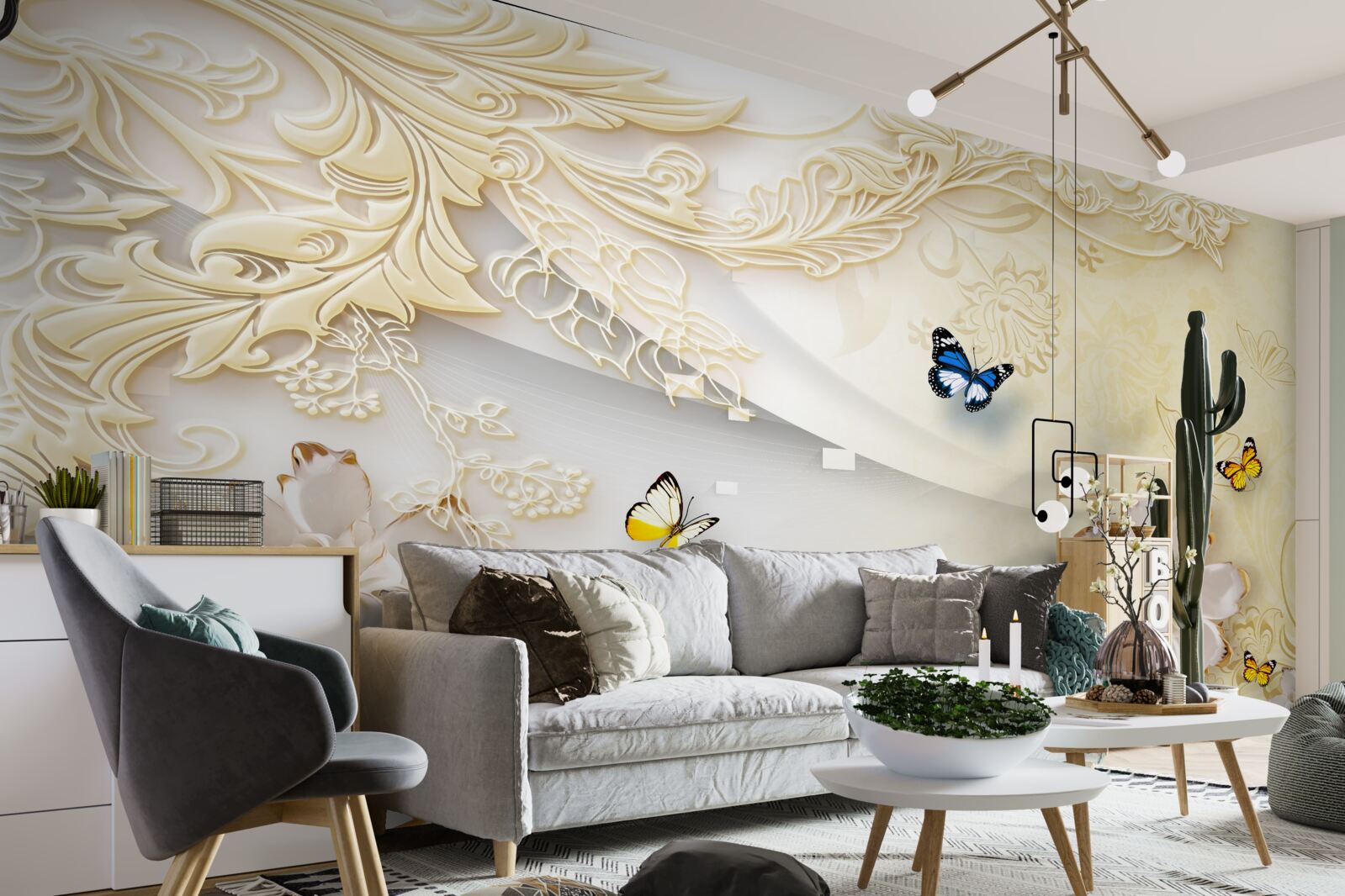 Fototapeta motýle poletujú po konároch s rozvinutými kvetmi