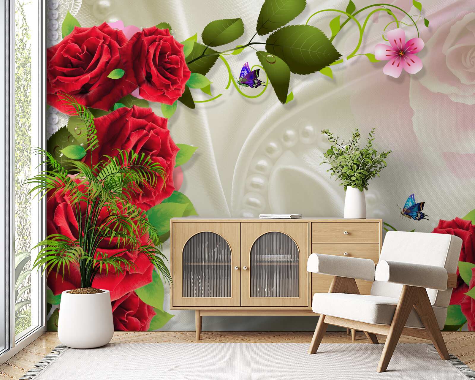 Fototapeta súbor kameňov a červených ruží