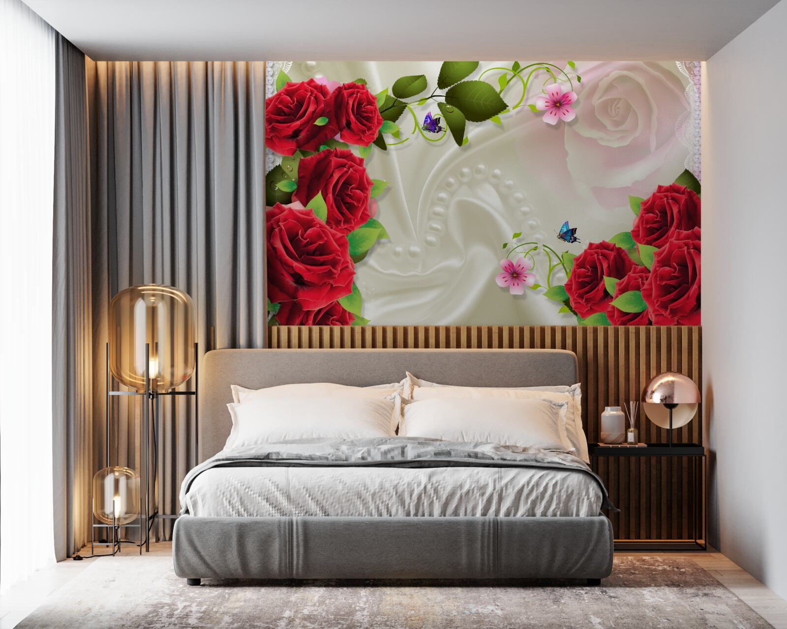 Fototapeta súbor kameňov a červených ruží