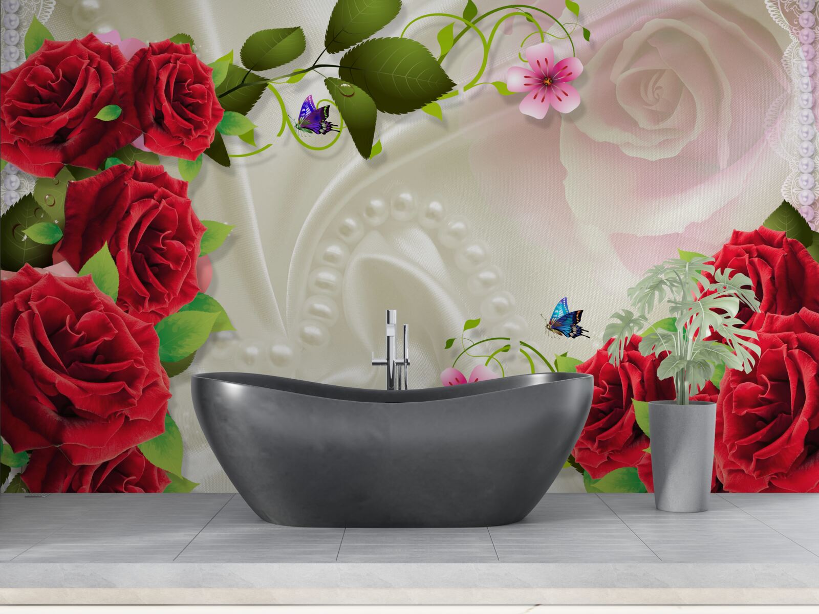 Fototapeta súbor kameňov a červených ruží