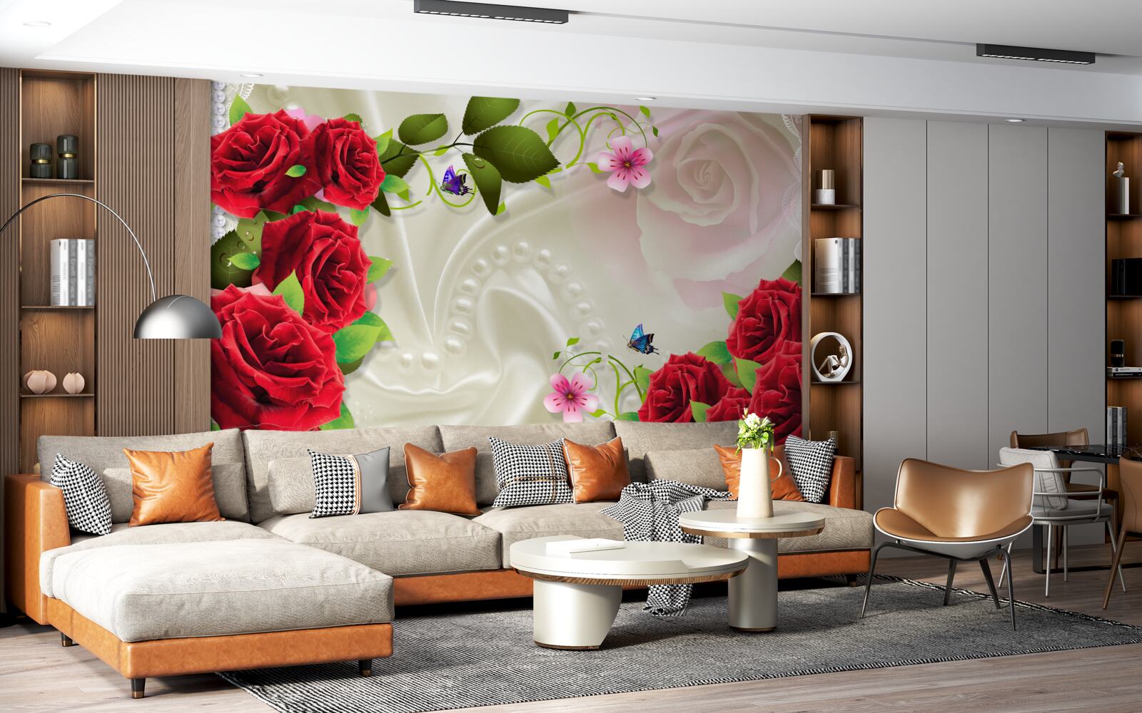 Fototapeta súbor kameňov a červených ruží