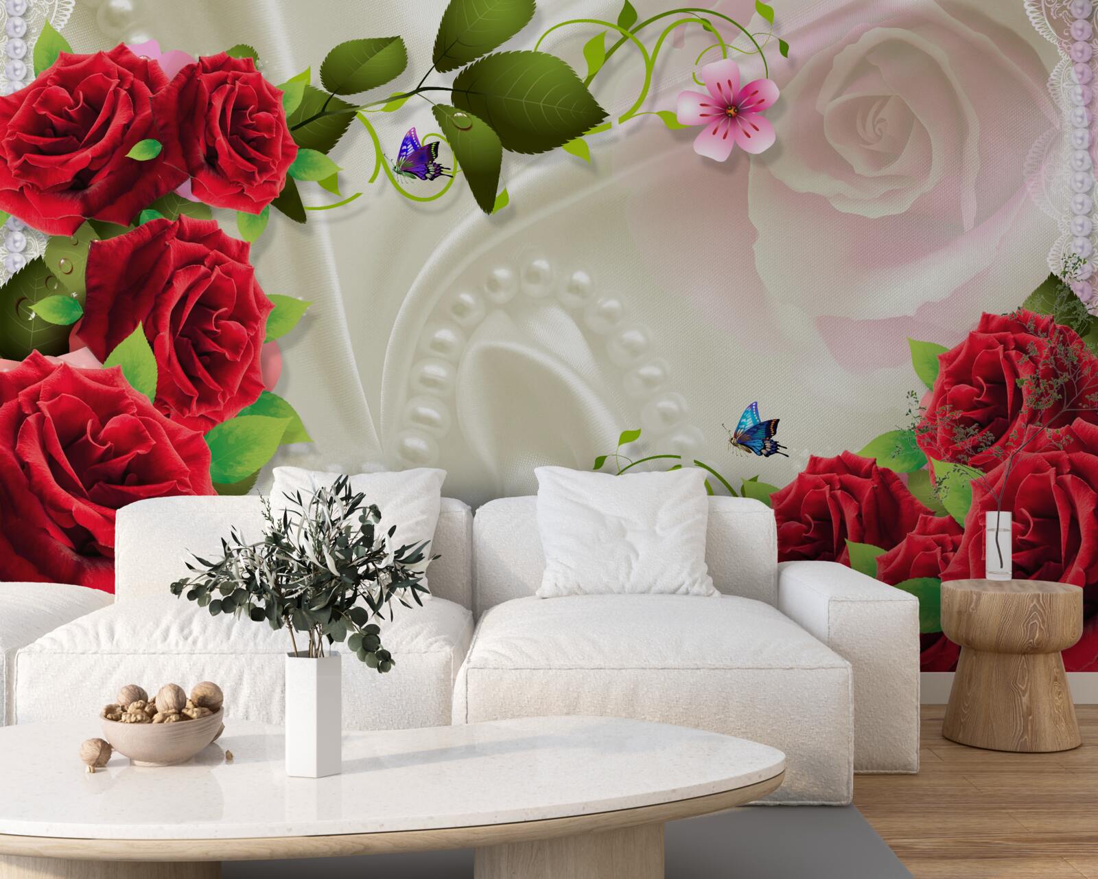 Fototapeta súbor kameňov a červených ruží