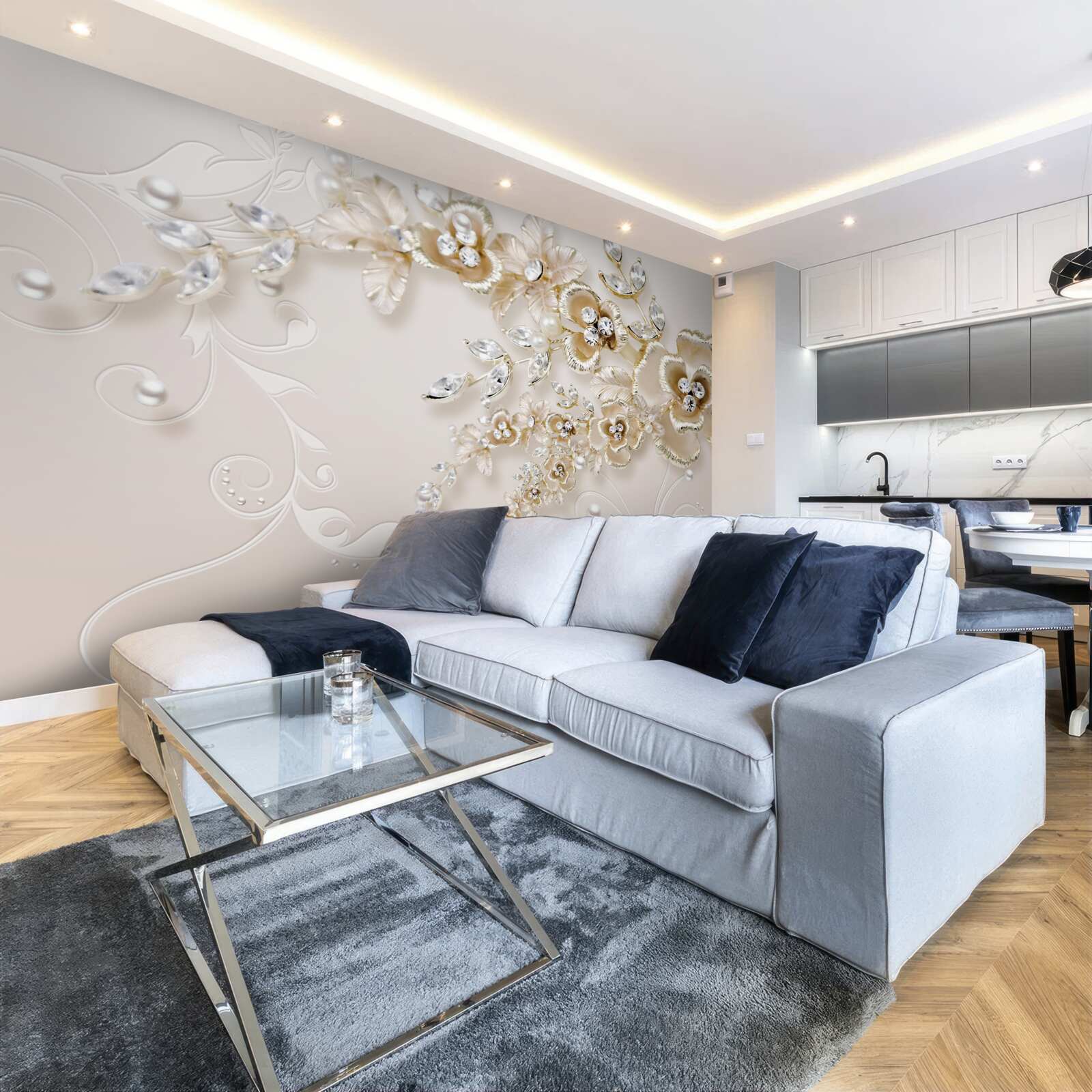 Fototapeta konáre rozkvitnuté zlatom, posiate kamienkami