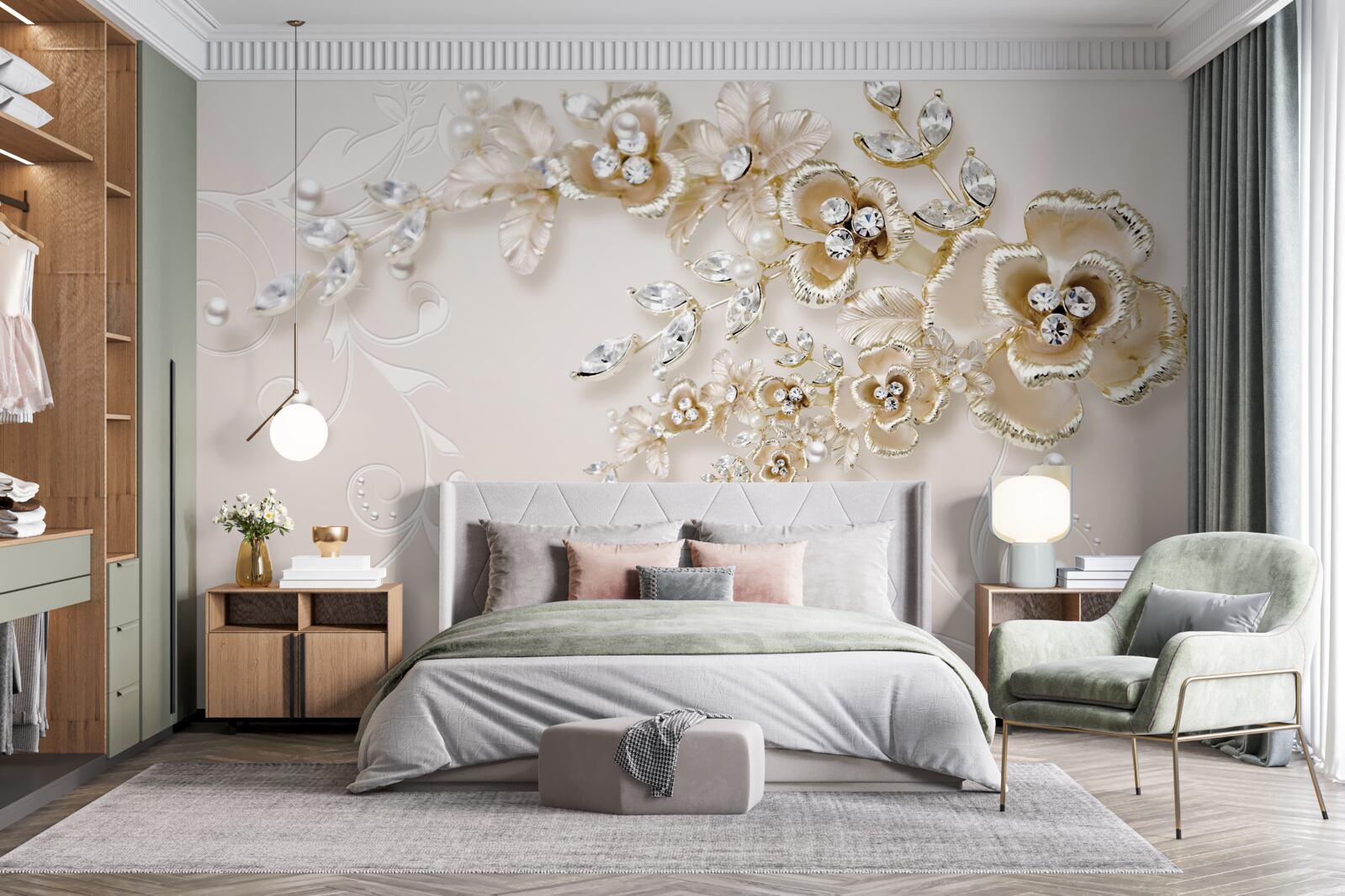 Fototapeta konáre rozkvitnuté zlatom, posiate kamienkami