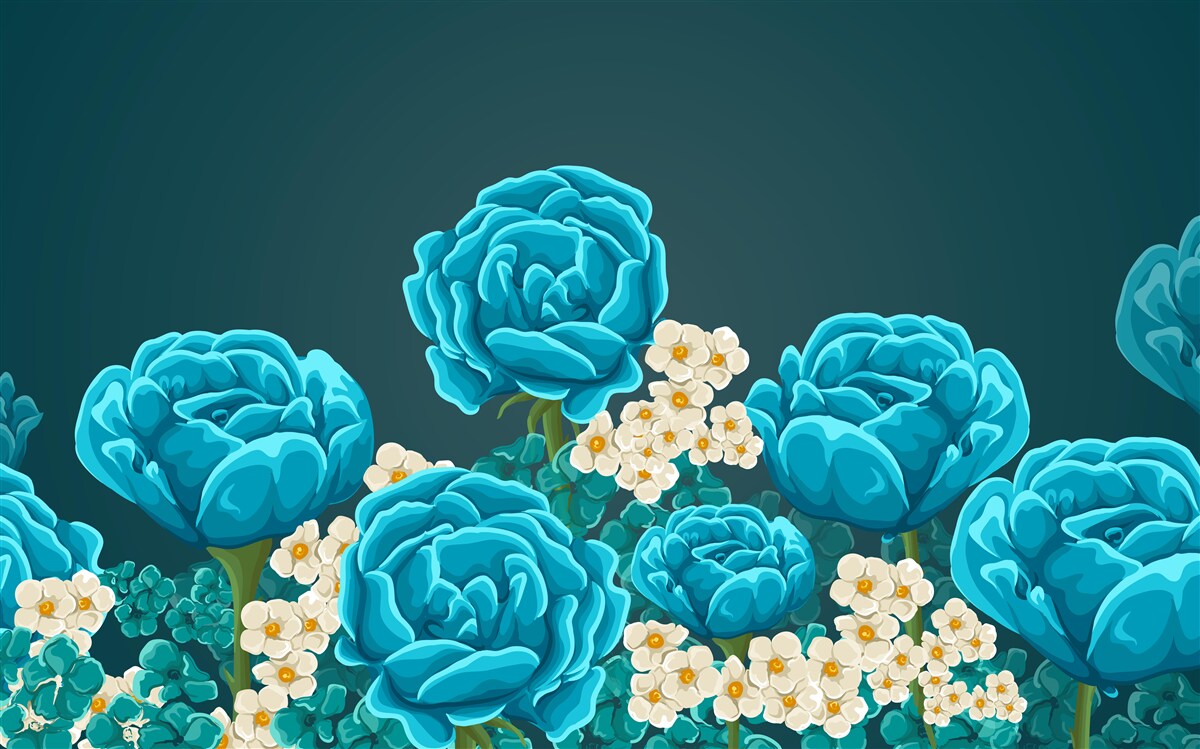 Fototapeta sedmokrásky sú snehovo biele a miniatúrne a ruže sú svetlomodré