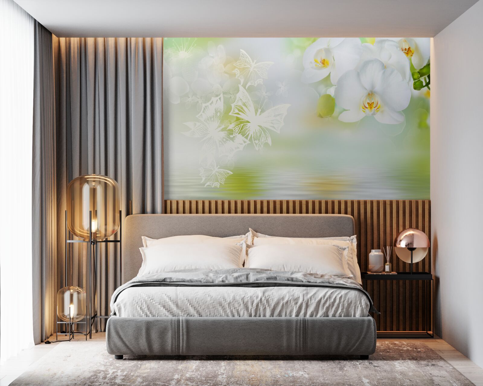 Fototapeta Snehobiele orchidey sa odrážajú vo vode