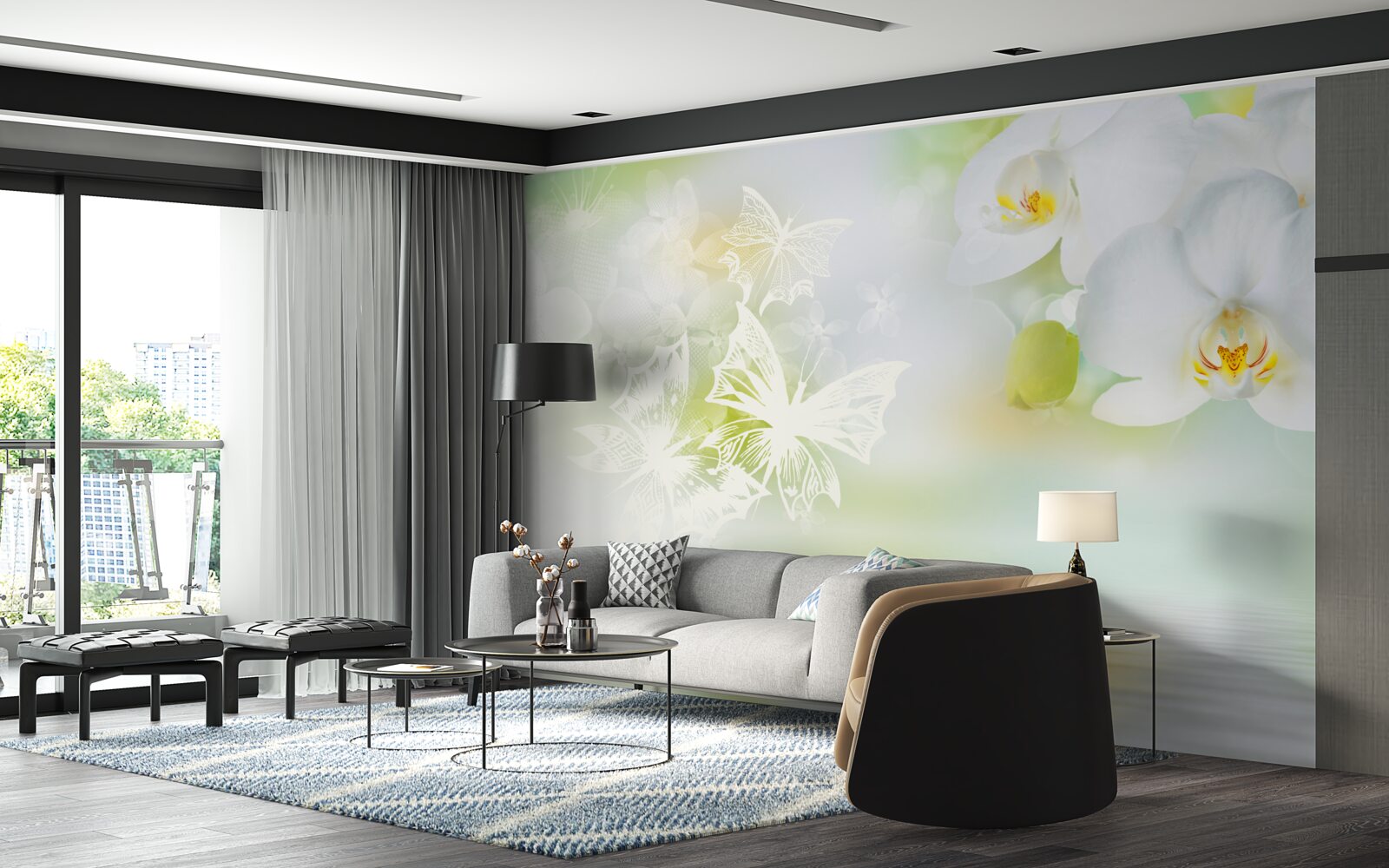 Fototapeta Snehobiele orchidey sa odrážajú vo vode