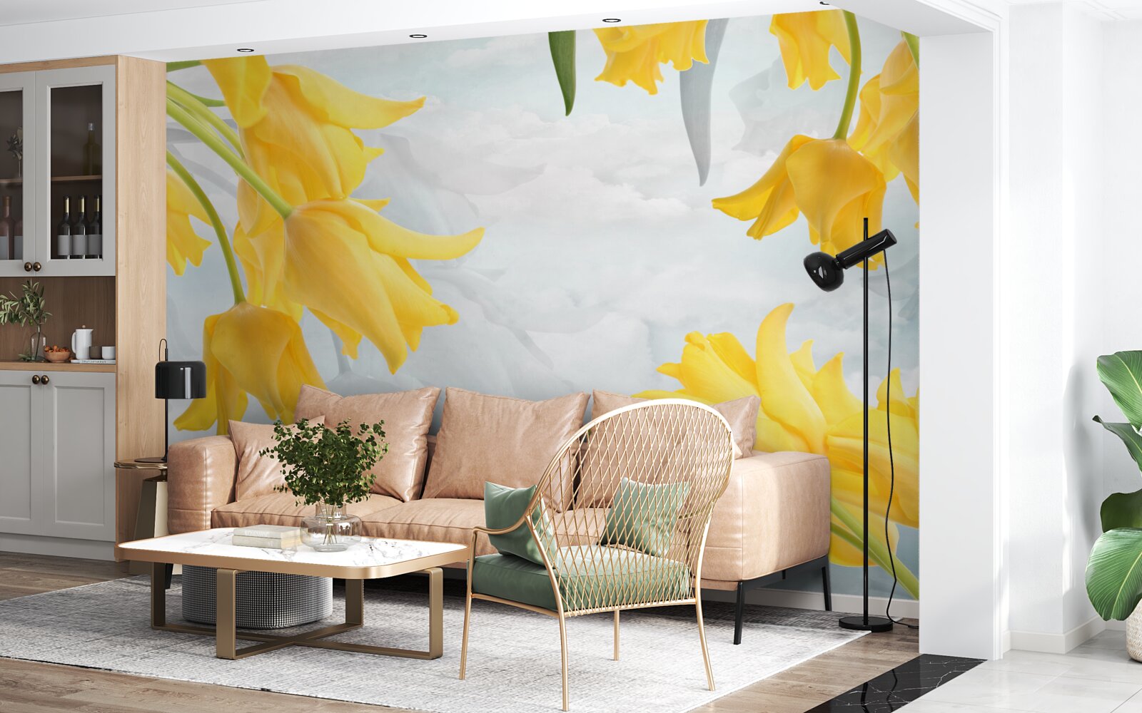 Fototapeta Žlté tulipány proti modrej oblohe