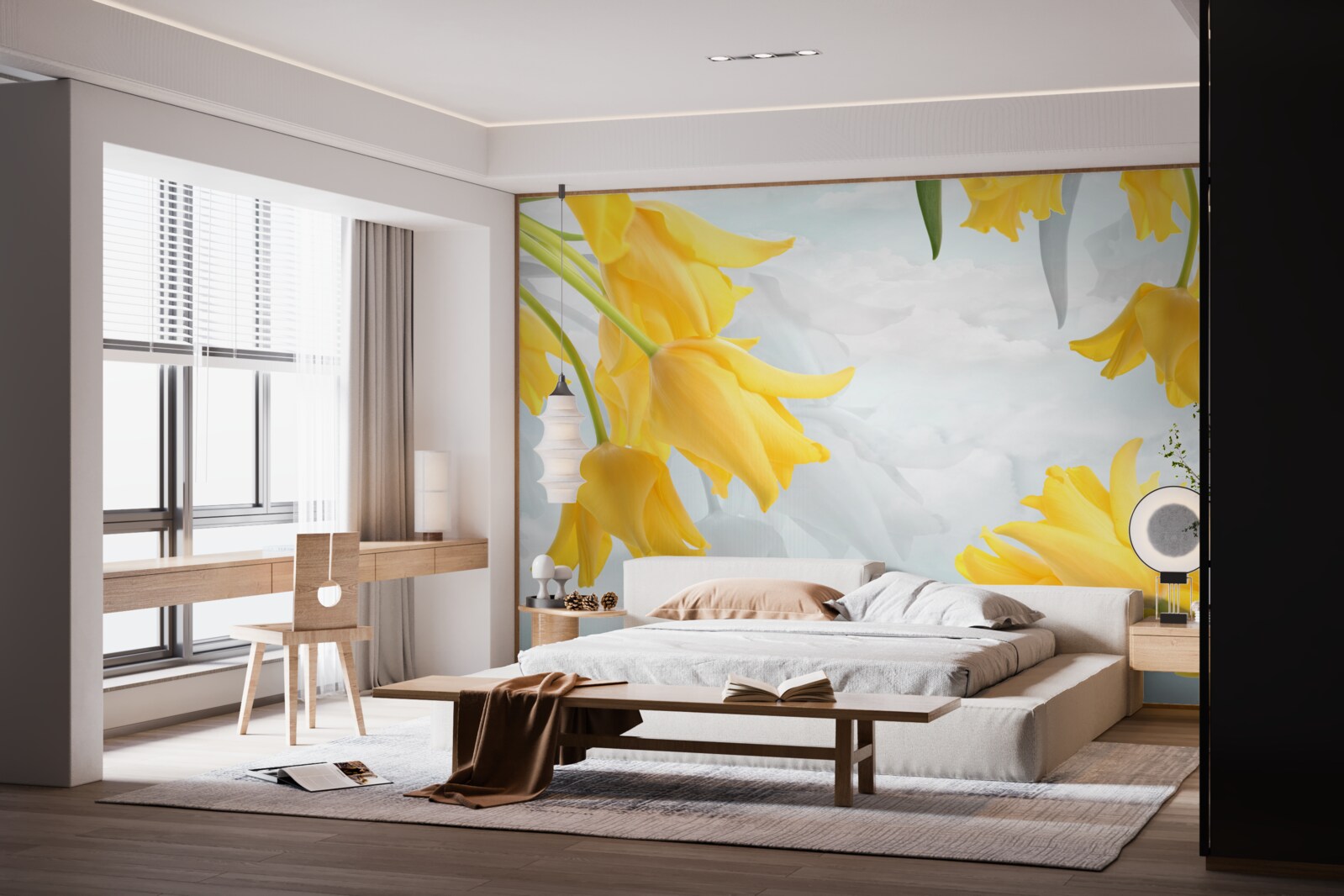 Fototapeta Žlté tulipány proti modrej oblohe