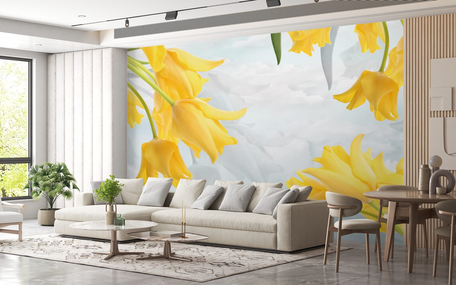 Fototapeta Žlté tulipány proti modrej oblohe