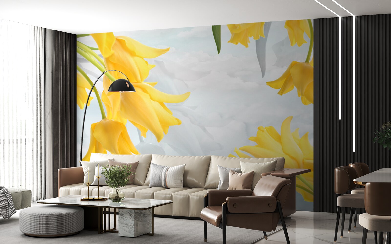 Fototapeta Žlté tulipány proti modrej oblohe