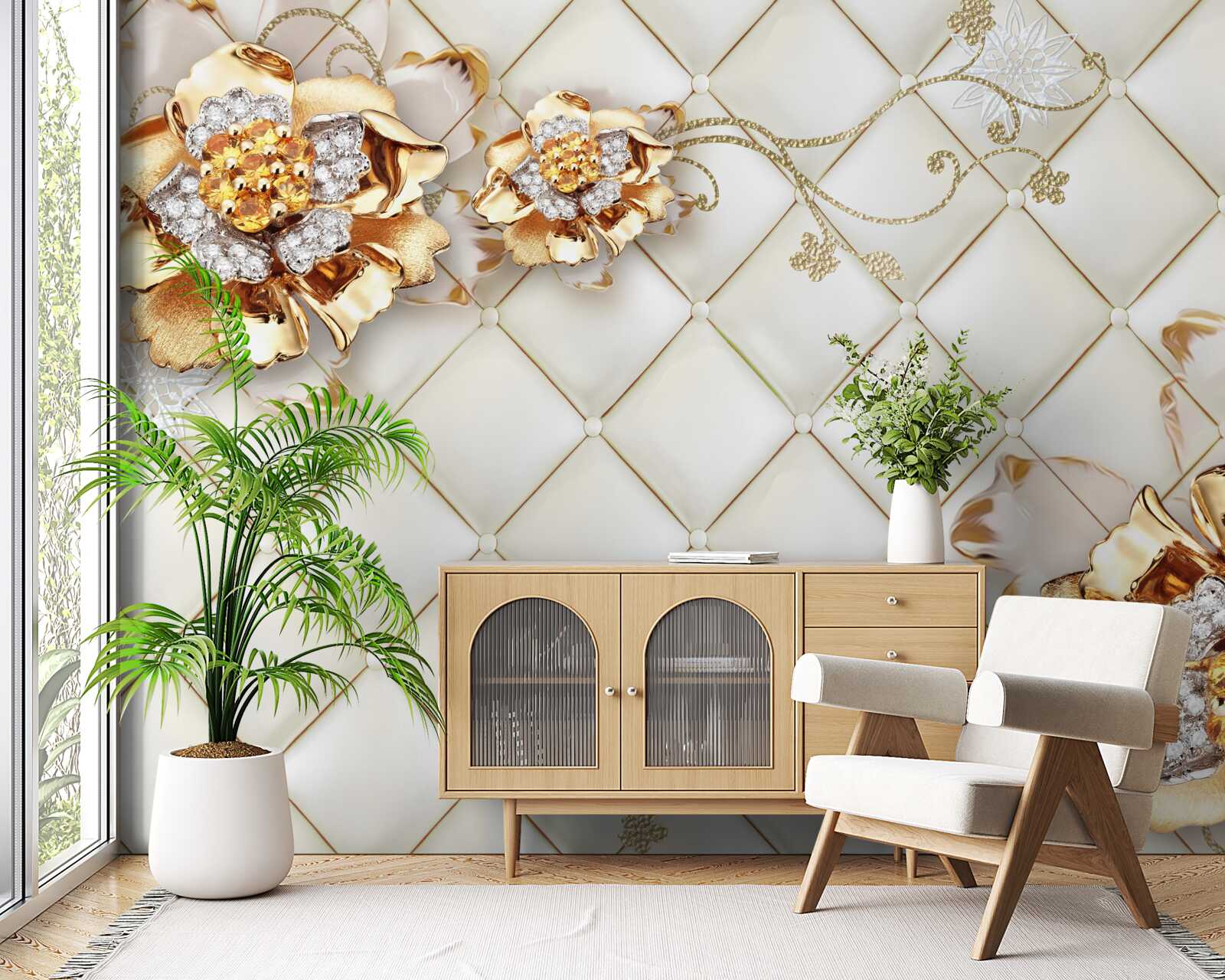 Fototapeta kvetné puky s perlami, pripomínajúce zlato