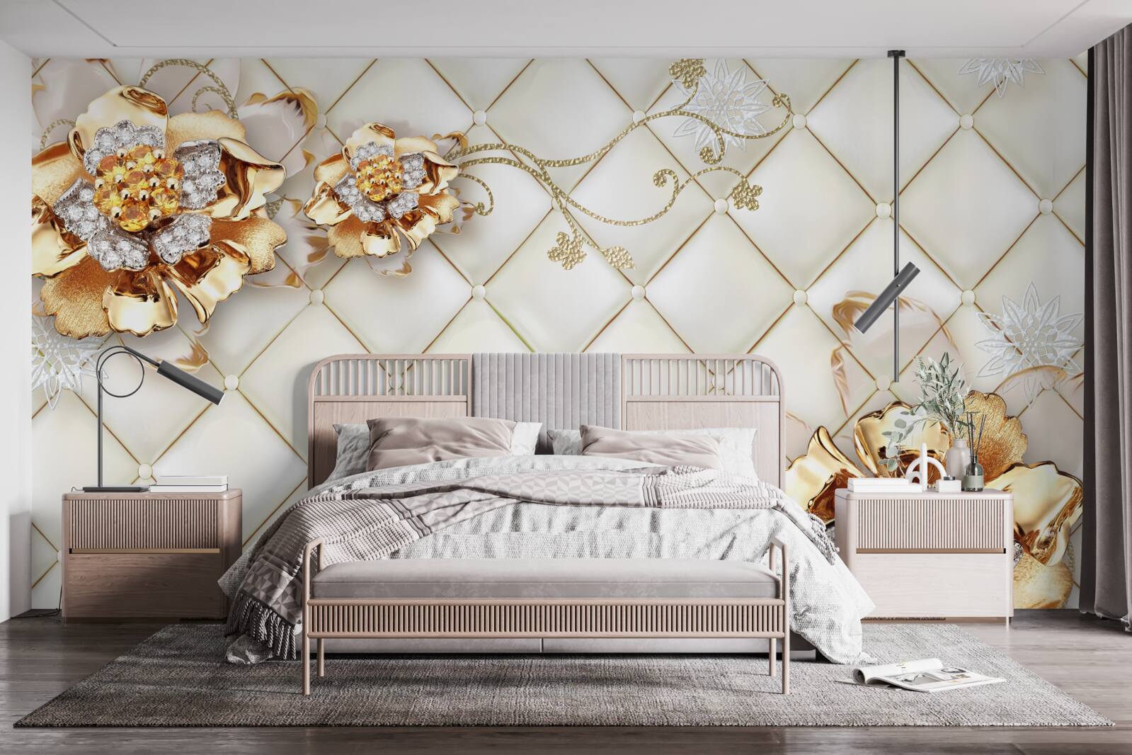 Fototapeta kvetné puky s perlami, pripomínajúce zlato