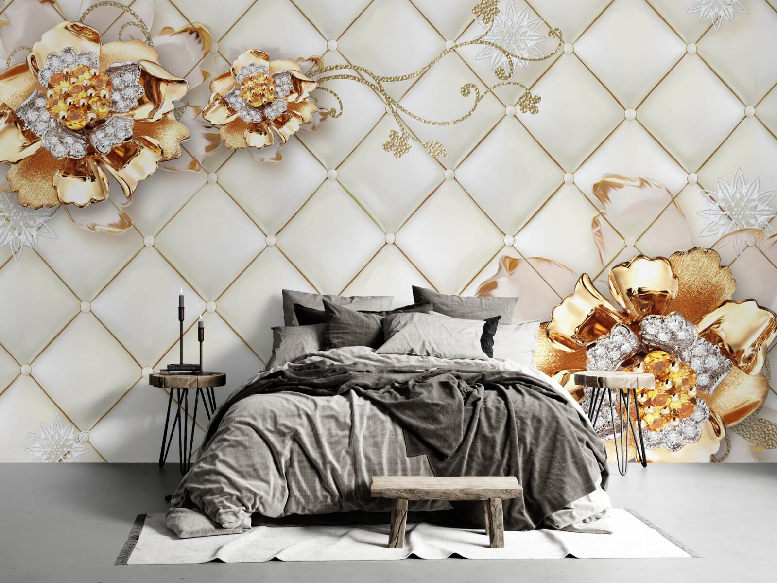 Fototapeta kvetné puky s perlami, pripomínajúce zlato