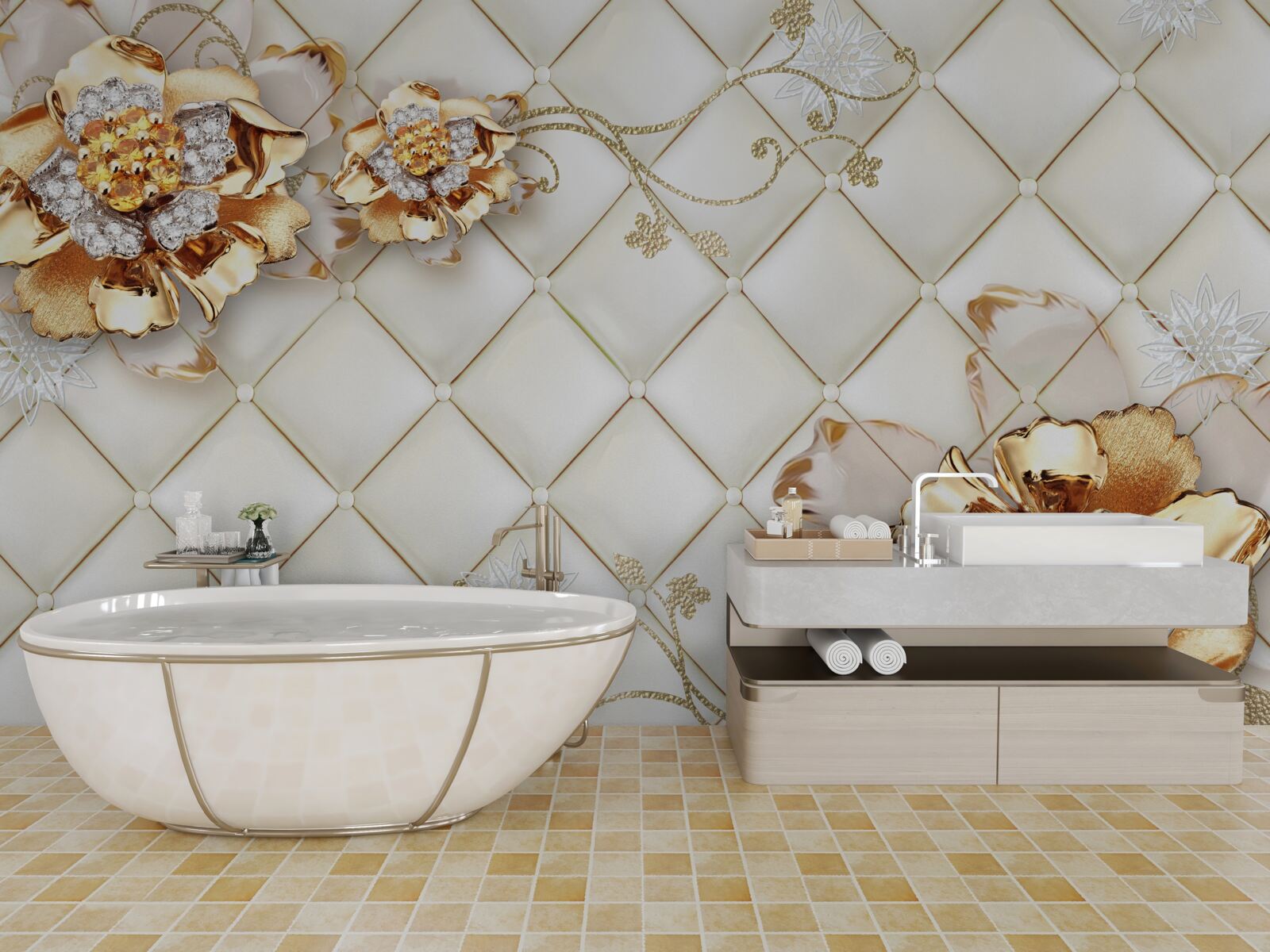 Fototapeta kvetné puky s perlami, pripomínajúce zlato