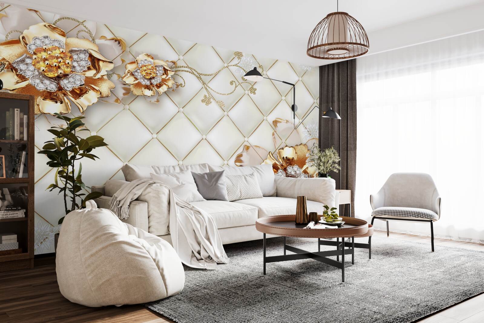 Fototapeta kvetné puky s perlami, pripomínajúce zlato