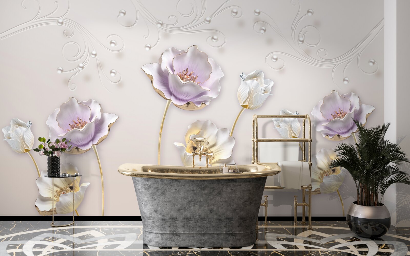 Fototapeta biele a modré lotosy s ladným tvarom