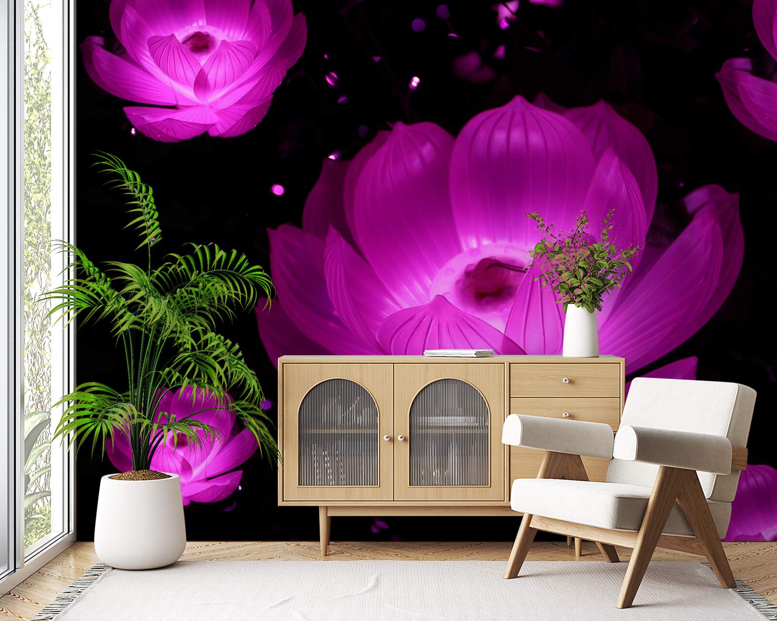 Fototapeta fialové kvety v neónovom svetle