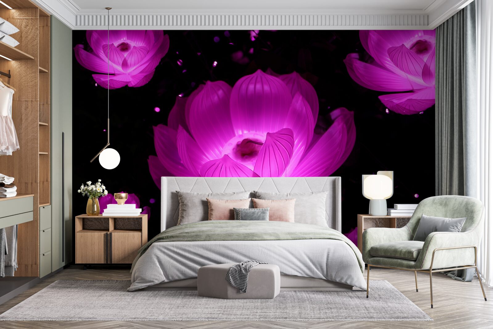 Fototapeta fialové kvety v neónovom svetle