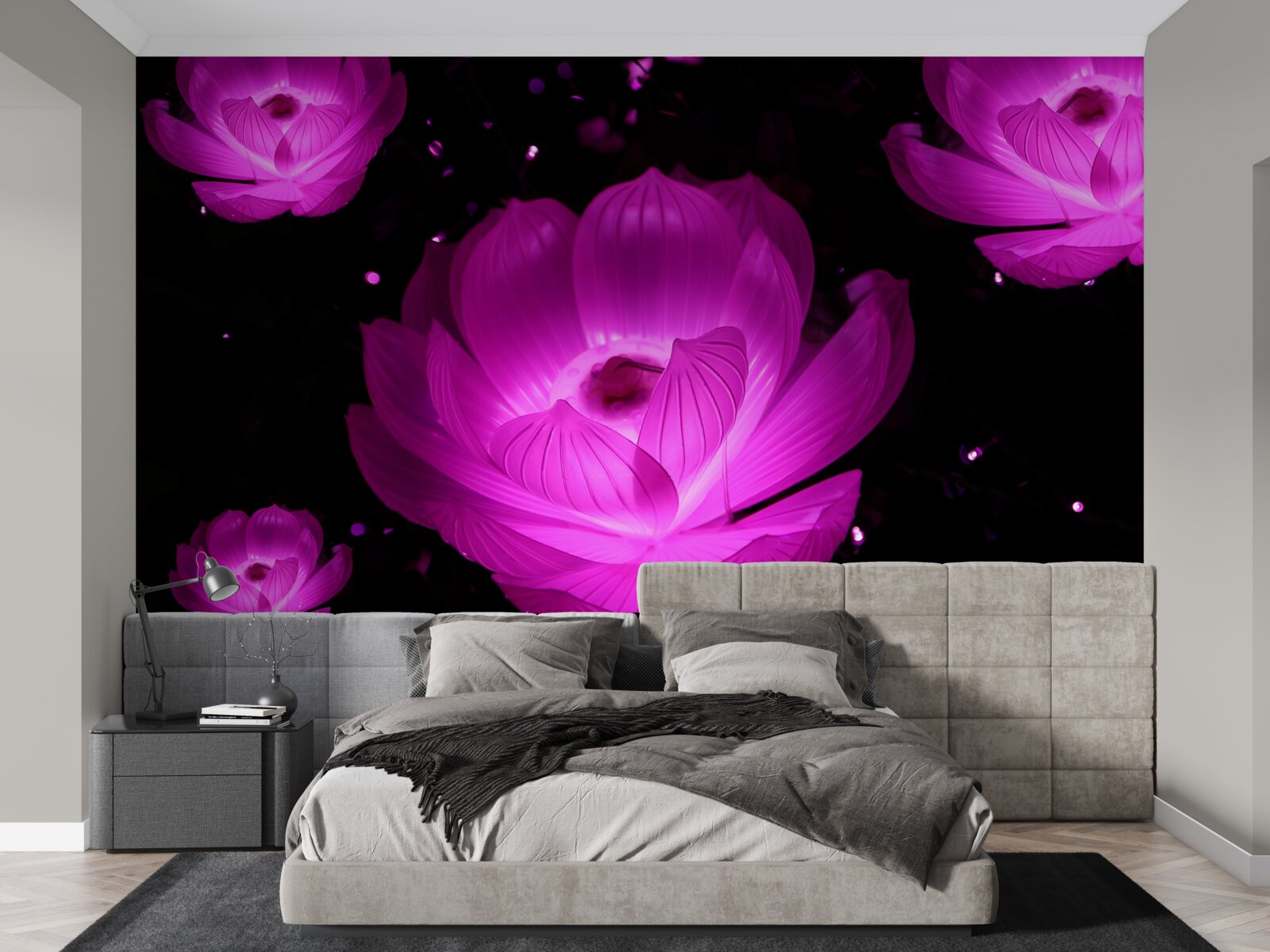 Fototapeta fialové kvety v neónovom svetle