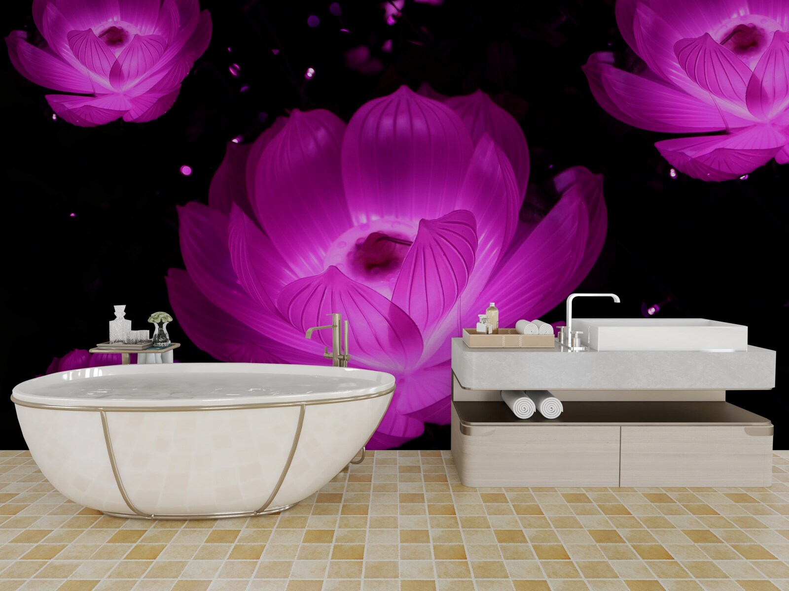 Fototapeta fialové kvety v neónovom svetle