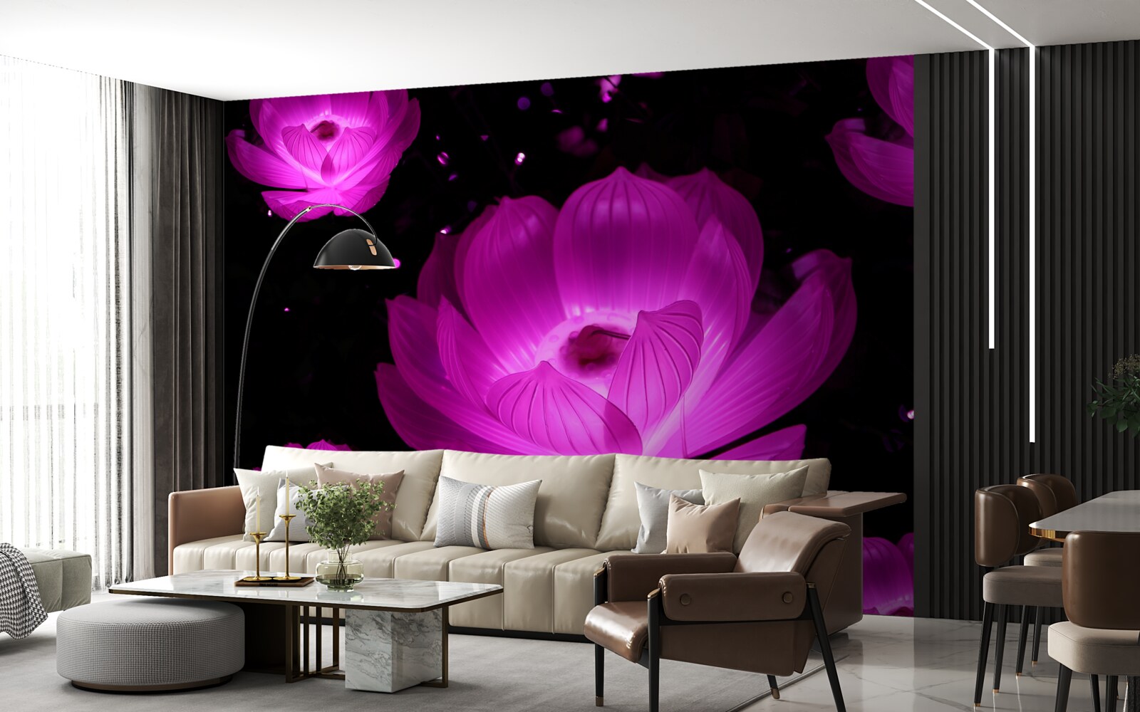 Fototapeta fialové kvety v neónovom svetle