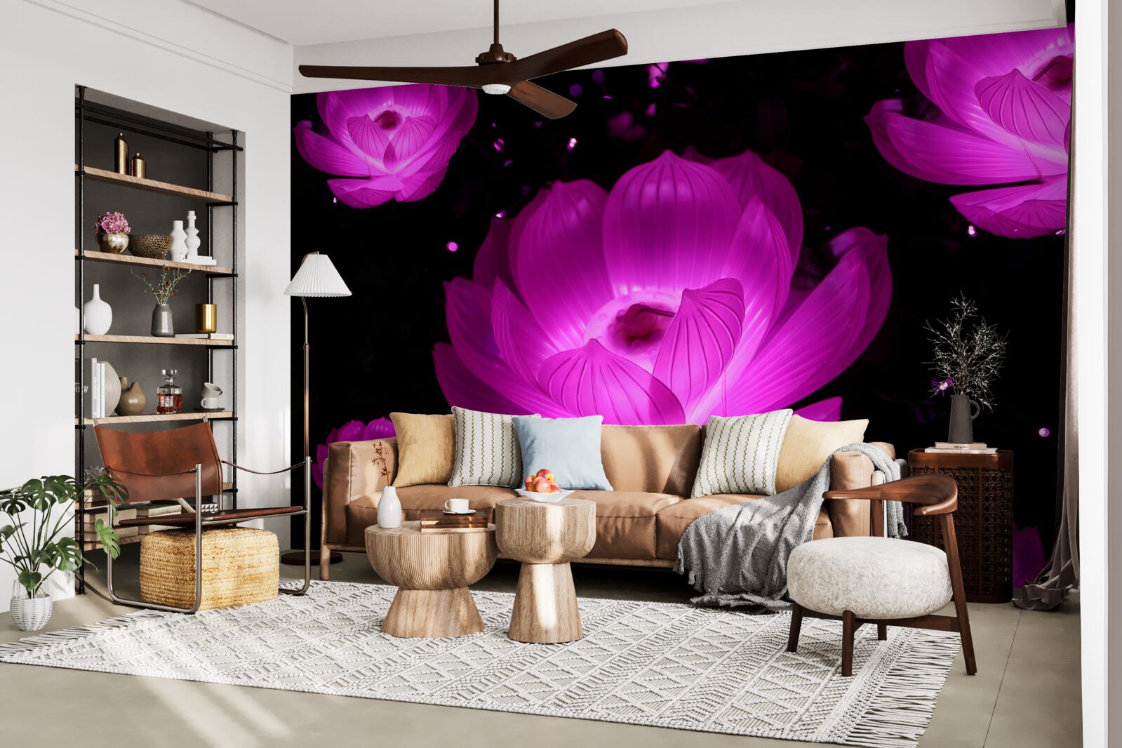 Fototapeta fialové kvety v neónovom svetle