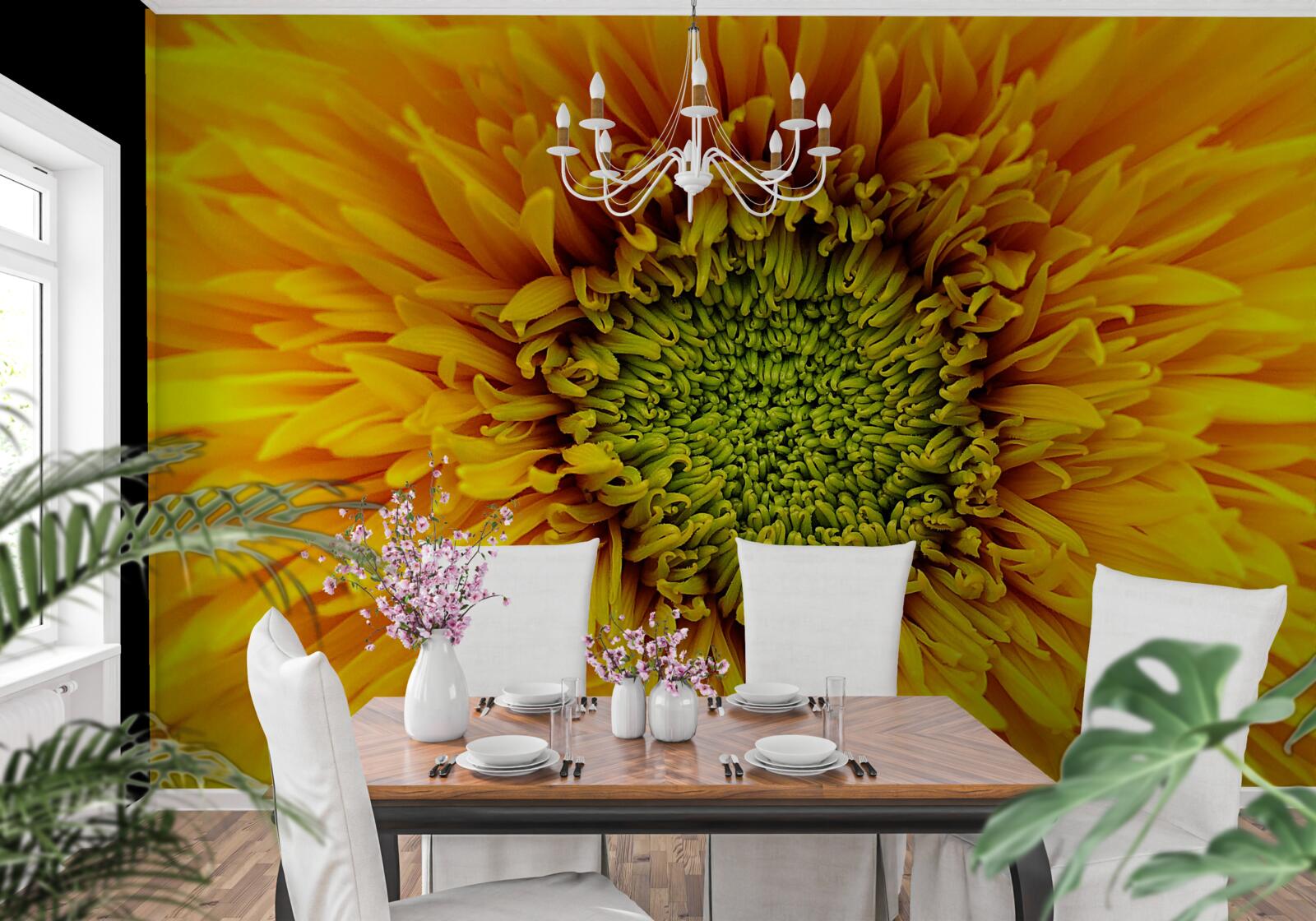 Fototapeta kvet so zeleným stredom, maľovaný svetložltou farbou