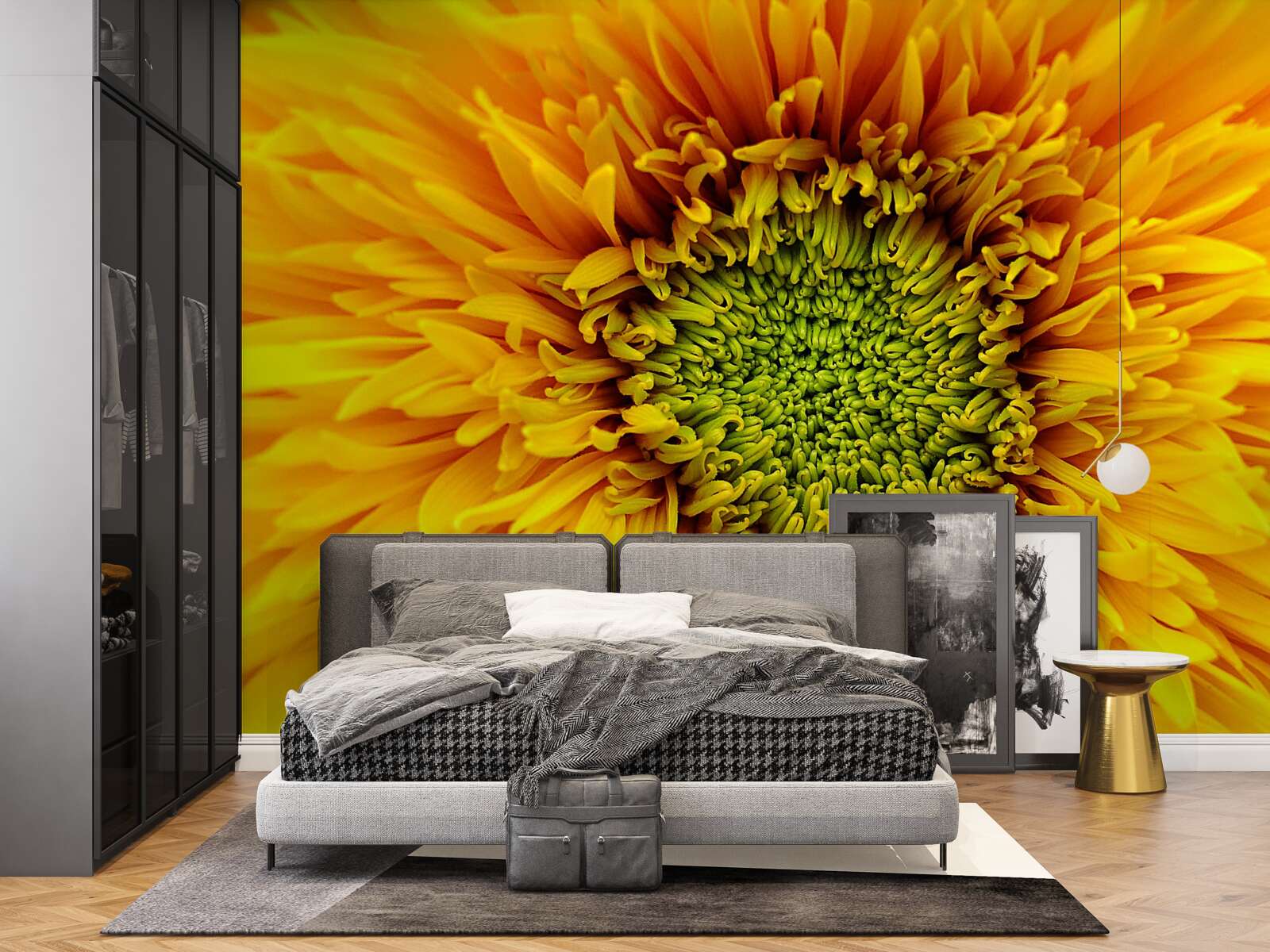 Fototapeta kvet so zeleným stredom, maľovaný svetložltou farbou