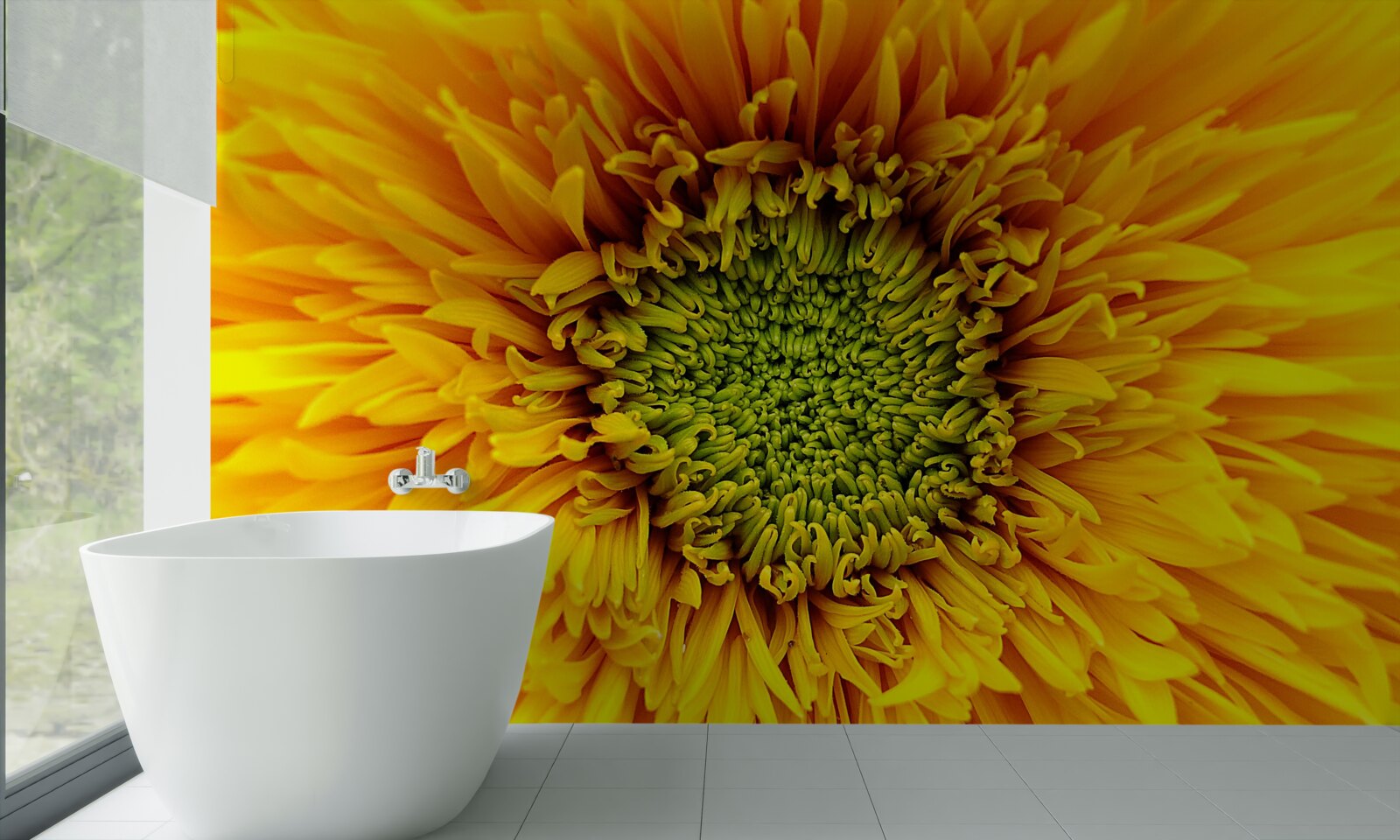 Fototapeta kvet so zeleným stredom, maľovaný svetložltou farbou