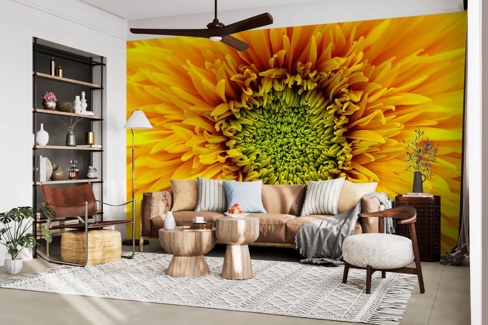 Fototapeta kvet so zeleným stredom, maľovaný svetložltou farbou