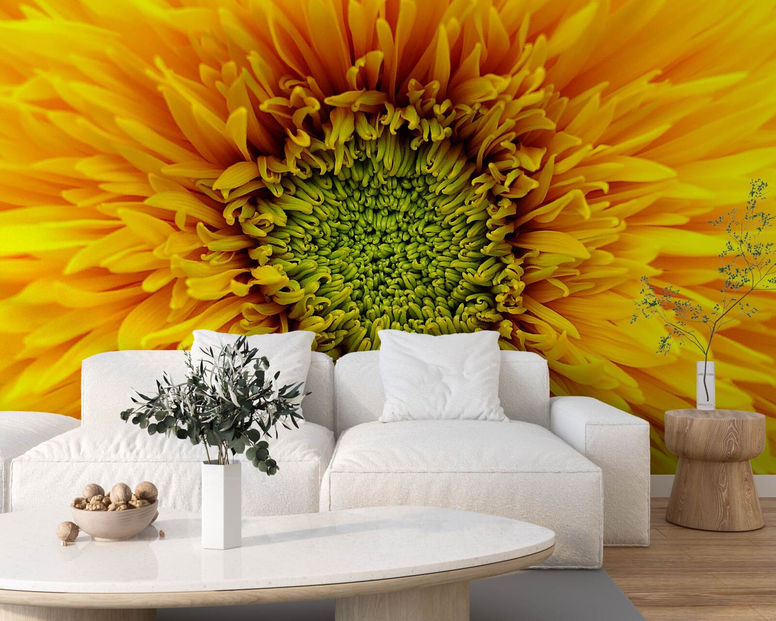 Fototapeta kvet so zeleným stredom, maľovaný svetložltou farbou