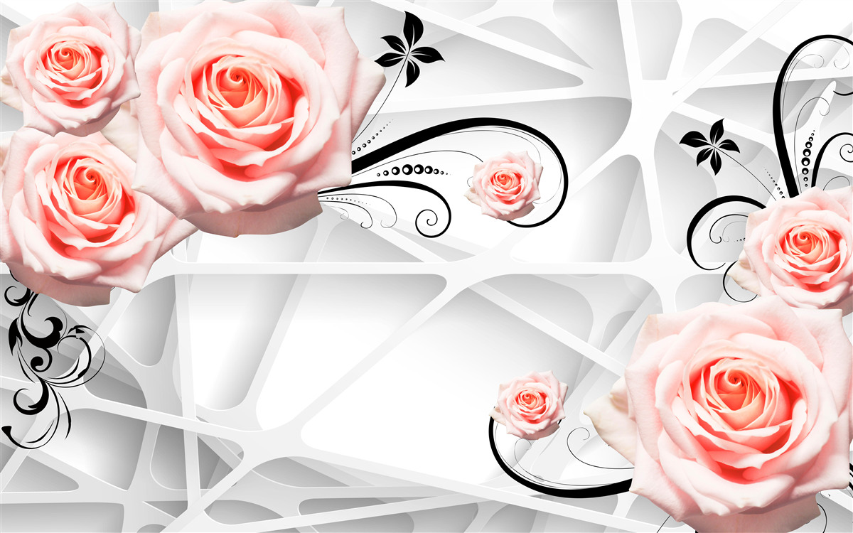 Fototapeta geometrické pozadie zdobené vetvami broskyňovej ruže