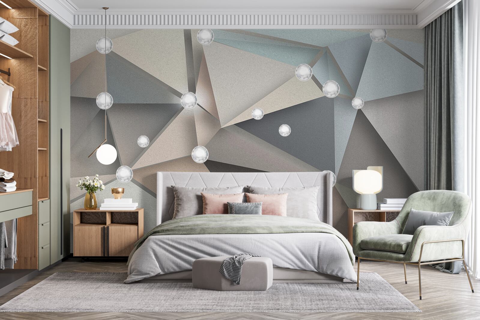 Fototapeta perleť na trojuholníkoch v pastelových odtieňoch